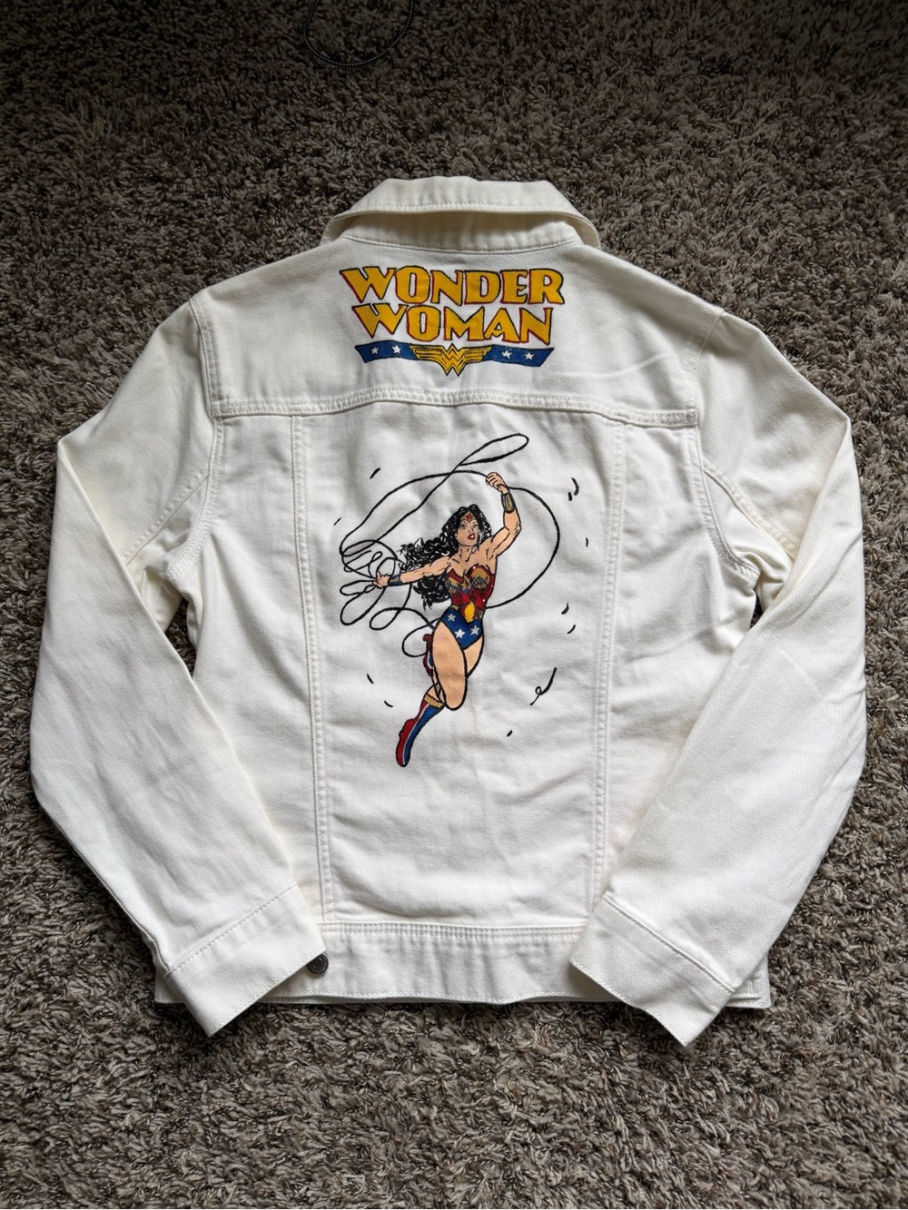 Custom Hand Painted Wonder Woman Denim Jacket DC Comics Superhero Unique Sz S